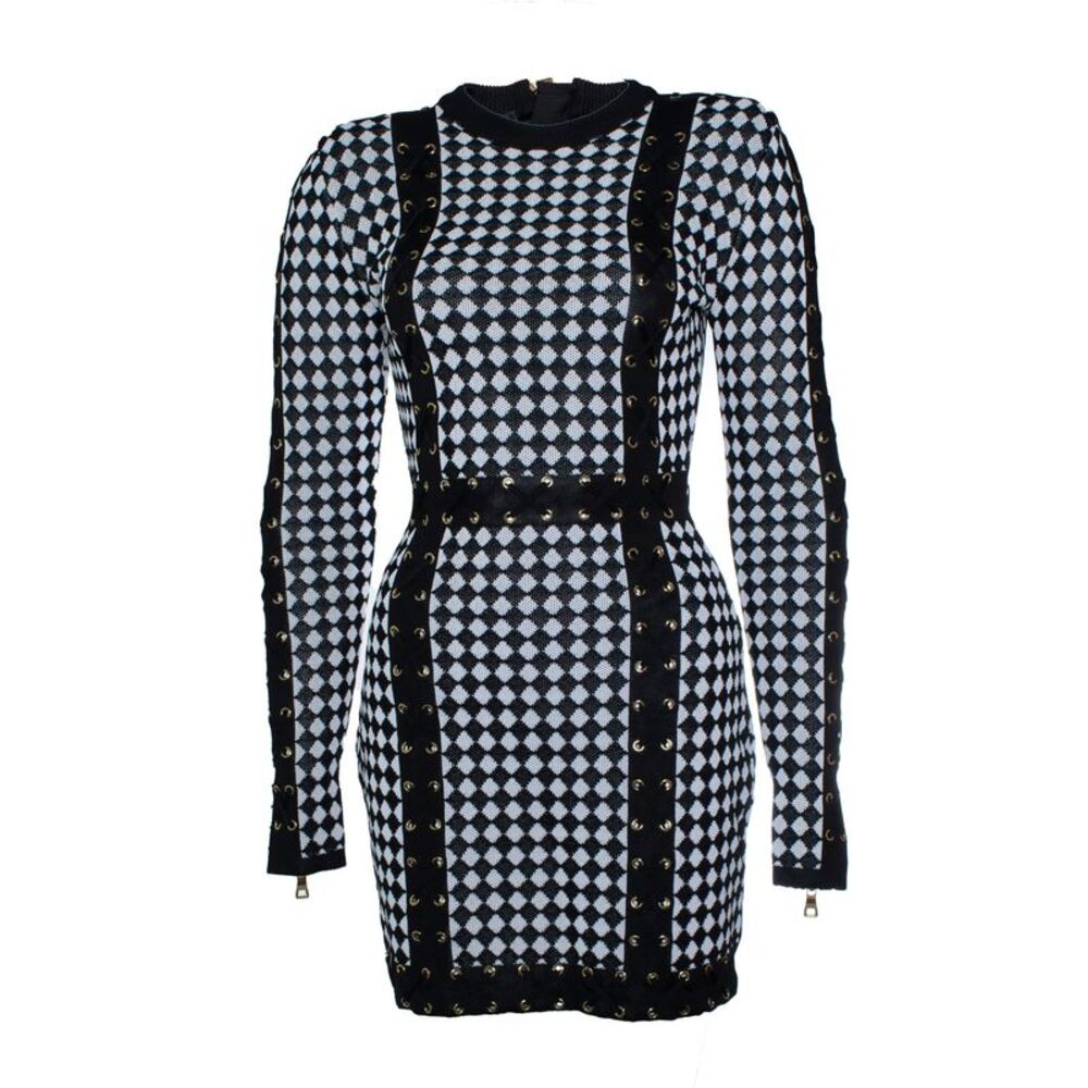 Balmain, checked knit dress in black and white